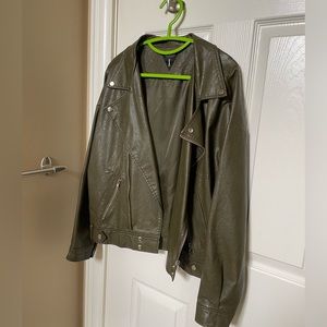 Women Green/Olive Faux Leather Jacket